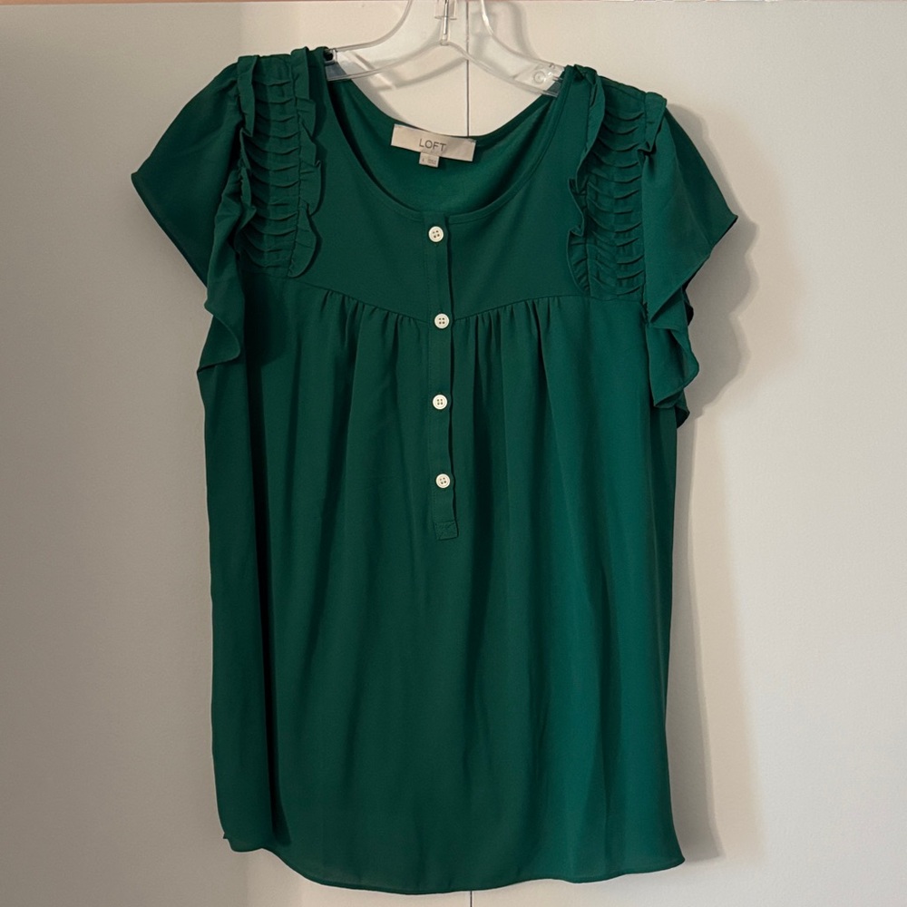 LOFT Emerald Ruffle Sleeve Blouse